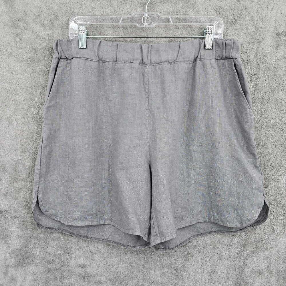 Spiga Collection Linen Shorts 3 L 8 Grey Elastic Waist Pockets Lightweight Greek